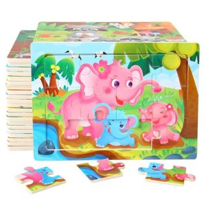 Puzzle éducatif de dessin d'animaux en bois pour enfant