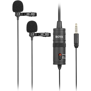 BOYA by-M1 Universal 2-Person Dual Omnidirectional Lavalier Microphone for Cameras, Smartphones, Tablets, Computers, Recorders & More, Black, (BY-M1DM) - BOYA MICROPHONE BY-M1DM
