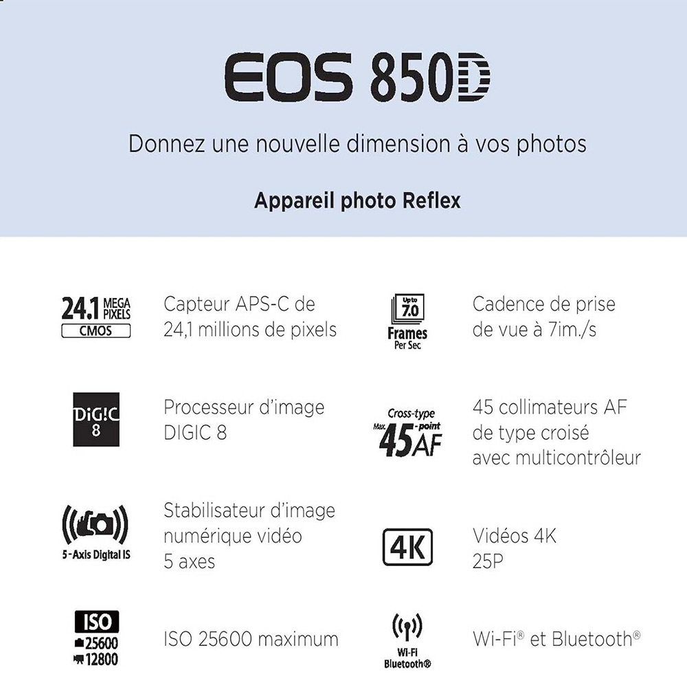 Canon-EOS-850D-+-18-135mm-IS-USM—Appareil-photo-24.1-MP—ISO-25600—Vidéo-4K-UHD—Ecran-LCD-3′-tactile-et-orientable—Wi-Fi-Bluetooth—Objectif-18-135mm-f-3.5-5.6-IS-USM-3 Canon EOS 850D + 18-135mm IS USM - Appareil photo 24.1 MP - ISO 25600 - Vidéo 4K UHD - Ecran LCD 3" tactile et orientable - Wi-Fi/Bluetooth - Objectif 18-135mm f/3.5-5.6 IS USM