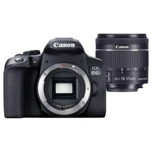 Canon EOS 850D Noir + 18-55 IS STM Noir - Appareil photo 24.1 MP - ISO 25600 - Vidéo 4K UHD - Ecran LCD 3" tactile et orientable - Wi-Fi/Bluetooth - Objectif 18-55 IS STM Noir