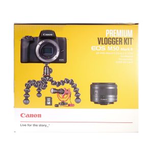 Canon EOS M50 Mark II Noir VLOGGER KiT + EF-M 15-45 mm IS STM Noir Appareil photo hybride Vlogger Kit 24.1 MP - Vidéo 4K - AF CMOS Dual Pixel - Ecran LCD tactile orientable 3" - Wi-Fi/NFC - Bluetooth + Objectif EF-M 15-45 mm IS STM + Micro Rode + Tripod + SD 32Go