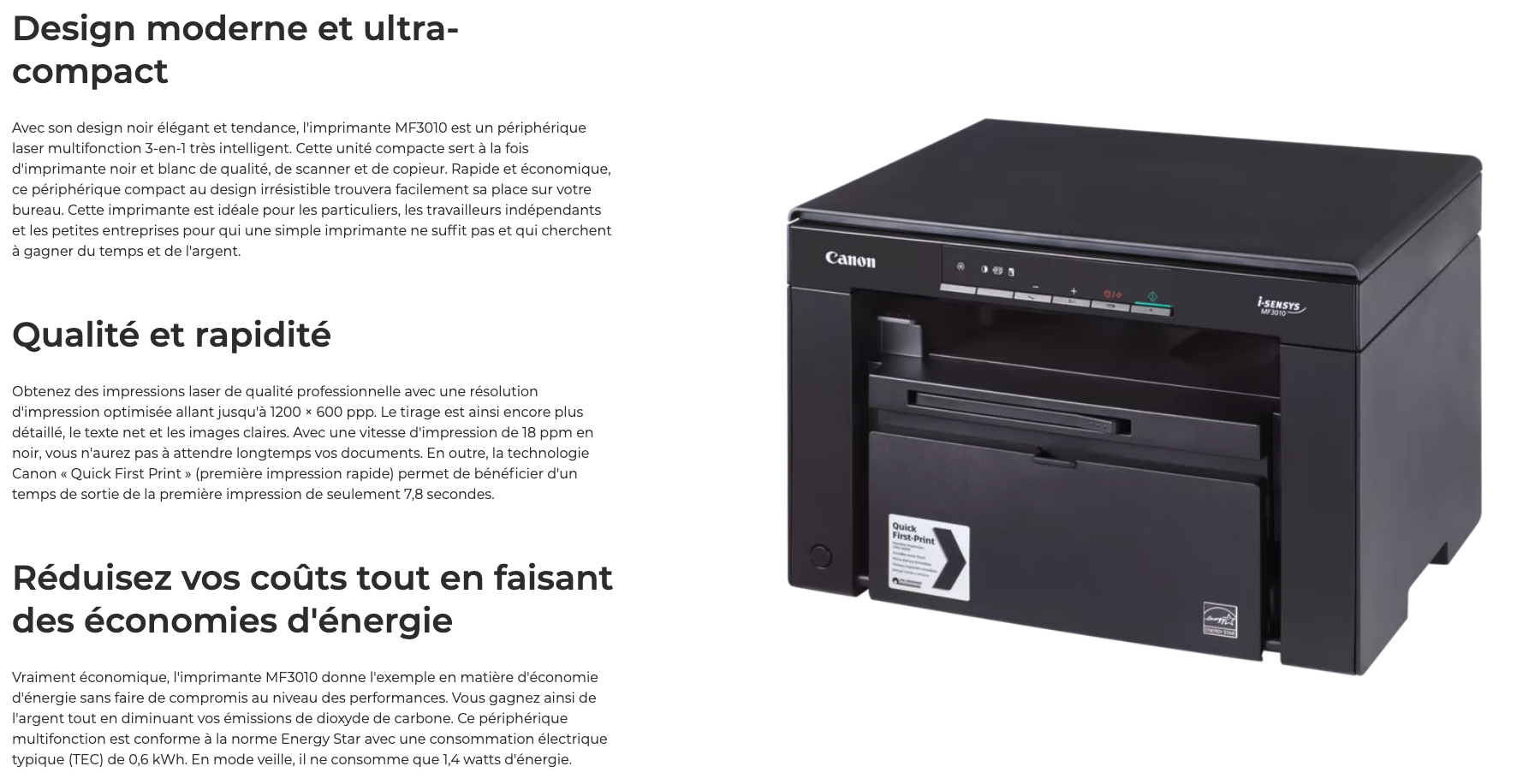 Canon i-SENSYS MF3010 - Imprimante Multifonction Laser Monochrome (Usb 2.0)