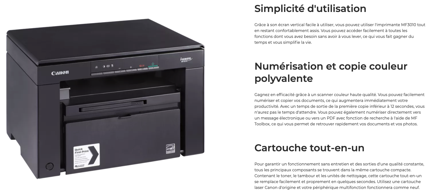 Canon i-SENSYS MF3010 - Imprimante Multifonction Laser Monochrome (Usb 2.0)