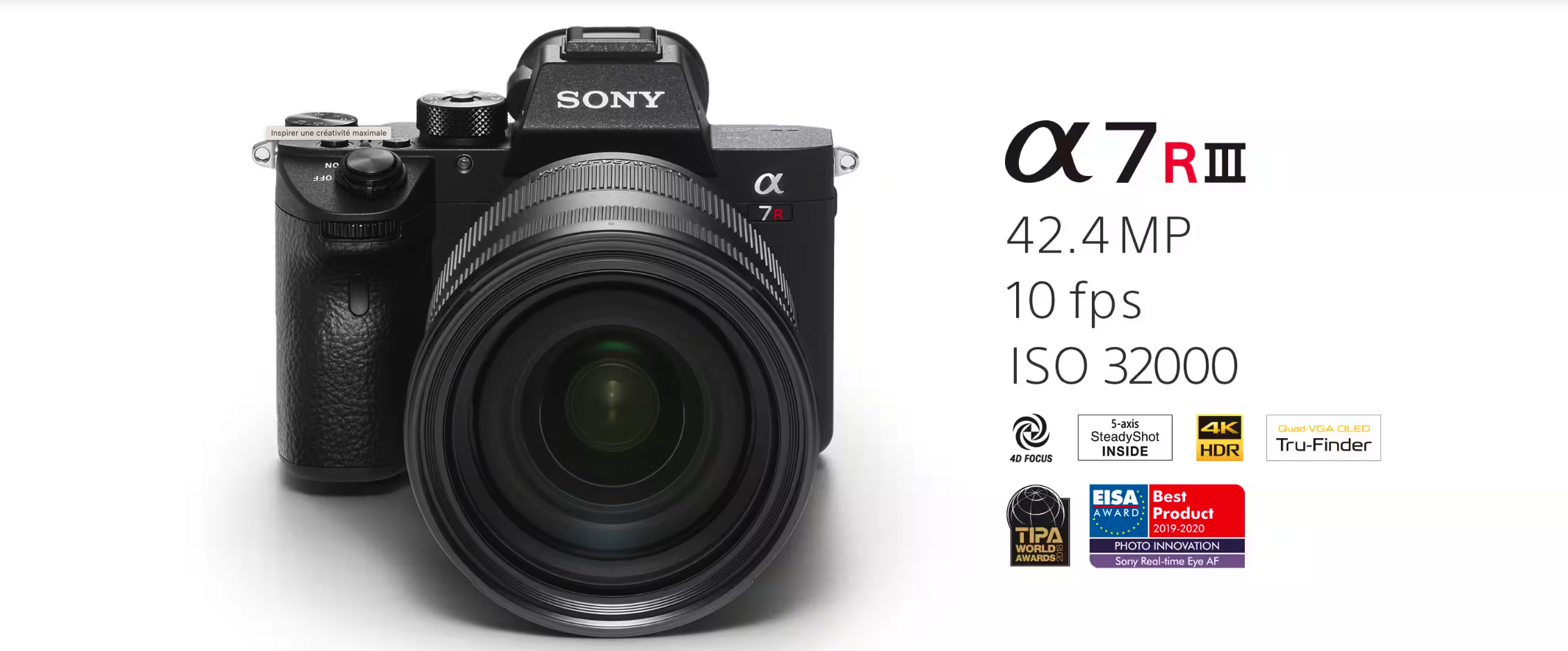 Sony Alpha 7R III - Appareil photo hybride plein format 42.4 MP - Ecran 3" tactile inclinable - Viseur OLED Quad-VGA - Vidéo 4K - Wi-Fi/Bluetooth/NFC (boîtier nu)