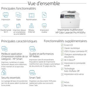 HP Color LaserJet Pro MFP M183fw - Imprimante multifonction laser couleur 4-en-1 (USB 2.0/Fast Ethernet/Wi-Fi)