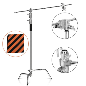 TRIPIED C STAND Réglable pour Photographie Studio Support de photographie en C réglable 9,8 pieds 2.8 De mètres avec tête de poignée de bras de flèche robuste de 4,2 pieds pour réflecteur vidéo de studio photo, boîte à lumière, éclairage de parapluie, argent - C STAND