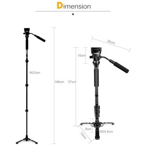 Trépied d'appareil photo Yunteng 288 +, monopode VCT-288, rotation à 360 degrés, télescopique, 1/4 "3/8", vis pour Sony, Canon, Nikon - YUNTENG TRIPIED CAMERA VCT-288