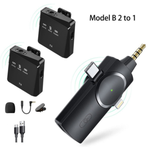 Microphone cravate sans fil double micro à revers pour Camera, Android, Ordinateur et IOS, Micros sans fil pour enregistrement audio vidéo, interview, Vlog, diffusion en direct, TikTok, YouTube, réduction du bruit Plug & Play synchronisation automatique - WIRELESS MICROPHONE / MICRO CRAVATE SANS FIL AP009-2-3IN1