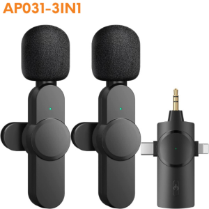 Microphone cravate sans fil double micro à revers pour Camera, Android, Ordinateur et IOS, Micros sans fil pour enregistrement audio vidéo, interview, Vlog, diffusion en direct, TikTok, YouTube, réduction du bruit Plug & Play synchronisation automatique - WIRELESS MICROPHONE / MICRO CRAVATE SANS FIL AP031-3IN1