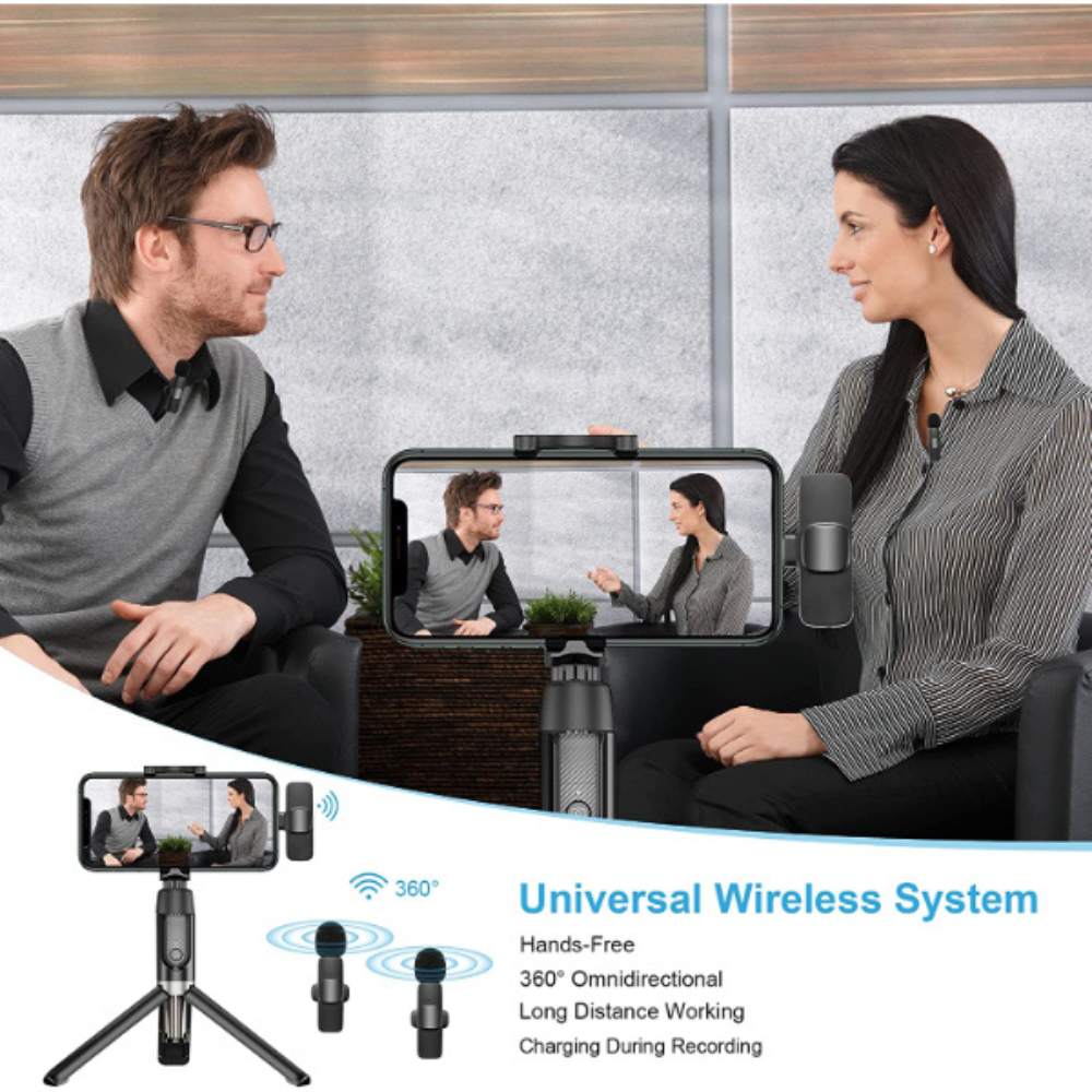 WIRELESS MICROPHONE MICRO CRAVATE SANS FIL K9-L-2IN1 iPHONE -5 Microphone Lavalier sans fil, lot de 2 microphones à revers pour iPHONE, micros sans fil pour enregistrement audio vidéo, interview, Vlog, diffusion en direct, TikTok, YouTube, réduction du bruit Plug & Play synchronisation automatique - WIRELESS MICROPHONE / MICRO CRAVATE SANS FIL K9-L-2IN1 / iPHONE
