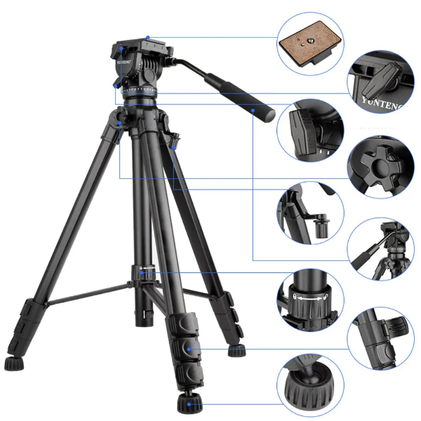 YUNTENG TRIPIED CAMERA VCT-999-1 Trépied professionnel pour caméra SLR, Support professionnel, hydraulique, à cardan d'amortissement, pour téléphone Mobile en direct - YUNTENG VCT-999 TRIPIED CAMERA