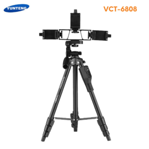 Trépied Télescopique Multifonctionnel Pour Téléphone, Avec 3 Supports de Téléphone, 4 Sections, Tête Sphérique Avec Télécommande - YUNTENG VCT-6808 TRIPIED CAMERA