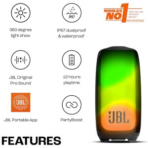 JBL Pulse 5 Noir - Enceinte portable sans fil - 40 Watts - Bluetooth 5.3 - Effets lumineux - Autonomie 12h - Etanche IP67
