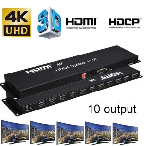 Répartiteur 1x10 division 4K x 2K, 1 entrée 10 sorties, convertisseur amplificateur audio-vidéo 1080p avec CEC rs-232 EDID pour HDTV - SPLITTER HDMI 4K 1X10 RS-SHD1X10