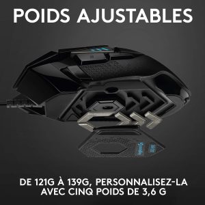 Souris filaire pour gamer - droitier - capteur optique 16000 dpi - 11 boutons programmables - rétro-éclairage RGB Lightsync - Logitech G G502 Hero Original Souris filaire pour gamer