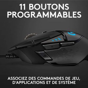 Souris filaire pour gamer - droitier - capteur optique 16000 dpi - 11 boutons programmables - rétro-éclairage RGB Lightsync - Logitech G G502 Hero Original Souris filaire pour gamer