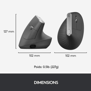 Souris sans fil ergonomique - droitier - capteur laser 4000 dpi pour Ipad, Imac et Macbook- 4 boutons -Logitech MX Vertical Original Souris sans fil ergonomique