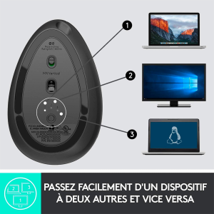 Souris sans fil ergonomique - droitier - capteur laser 4000 dpi pour Ipad, Imac et Macbook- 4 boutons -Logitech MX Vertical Original Souris sans fil ergonomique