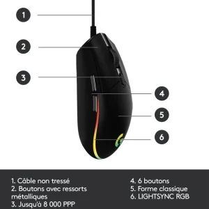 Logitech Gaming Mouse G102 LIGHTSYNC - Souris - pour droitiers - Optique - 6 Boutons - Filaire - USB - Noir - Logitech G102 Lightsync Original Souris filaire pour gamer