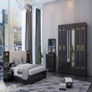 CHAMBRE A COUCHER 6BATTANT 4PIECES GRIS ARGENT VD
