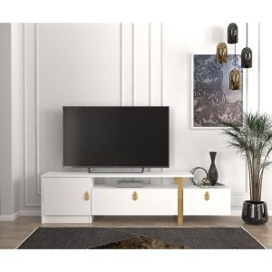 TABLE TELEVISEUR ARAMIS STAND WHITE GOLD T102