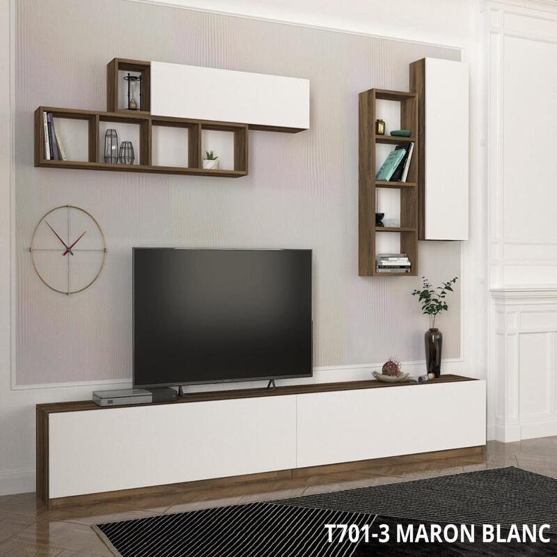 TABLE TELEVISEUR EG3 MARRON BLANC T701 TABLE TELEVISEUR EG3 MARRON BLANC T701