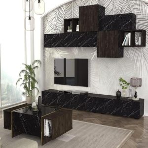 TABLE TELEVISEUR ENS TROMEN TV UNIT RABAB MARBLE 2.60M NOIR T729+B805
