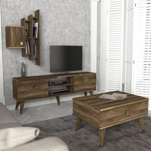 TABLE TELEVISEUR GLOSS UNIT-MARON 1.80M T802+TABLE BASSE B802