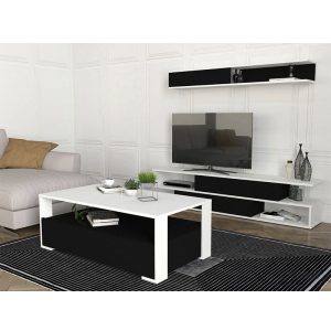 TABLE TELEVISEUR SIM NOIR-BLANC T908+TABLE BASSE BALINA B908NB