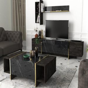 TABLE TELEVISEUR VEYRON V2 UNIT-NOIR 1.80M T805+TABLE BASSE B805