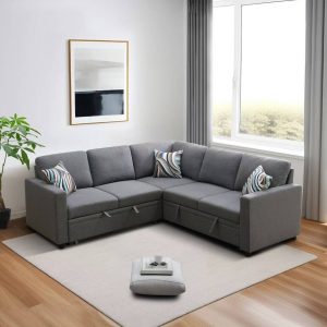 Vente en ligne à Dakar au Sénégal NODIA Design® - Canapé d'angle 5 places convertible en lit avec accoudoirs et avec espace de rangement en forme de L en gris pour salon Appartement Chambre Bureau (1)