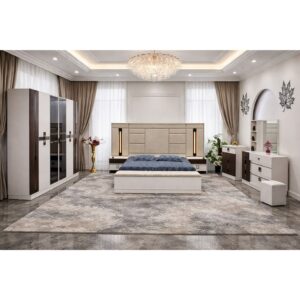 CHAMBRE A COUCHER ARMOIRE 6BATTANTS 7PIECES BEIGE MARRON HAMSIN Vente Achat Dakar Sénégal