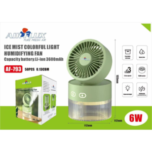 Mini Ventilo humidificateur portable avec lumière colorée 3600 mAh - 3 vitesses - Moteur BLDC - 6W  AIRFLUX AF-793