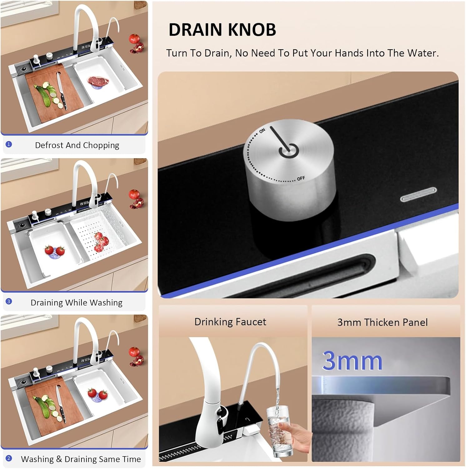 Vente en ligne dakar sénégal évier de cuisine 8046W en acier inoxydable 304-coloris blanc 4 Vente en ligne dakar sénégal évier de cuisine 8046W en acier inoxydable 304-coloris blanc