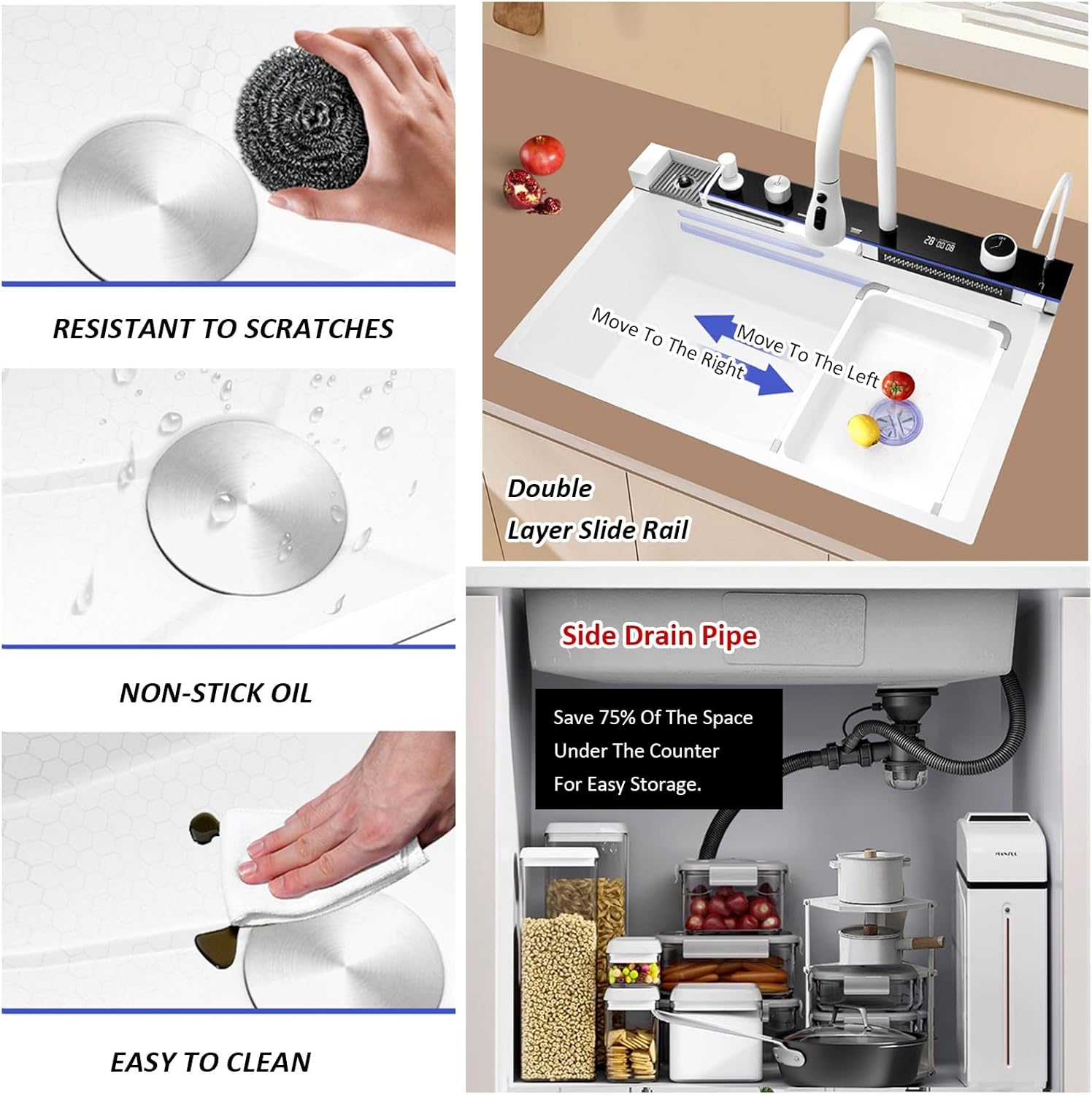 Vente en ligne dakar sénégal évier de cuisine 8046W en acier inoxydable 304-coloris blanc 5 Vente en ligne dakar sénégal évier de cuisine 8046W en acier inoxydable 304-coloris blanc