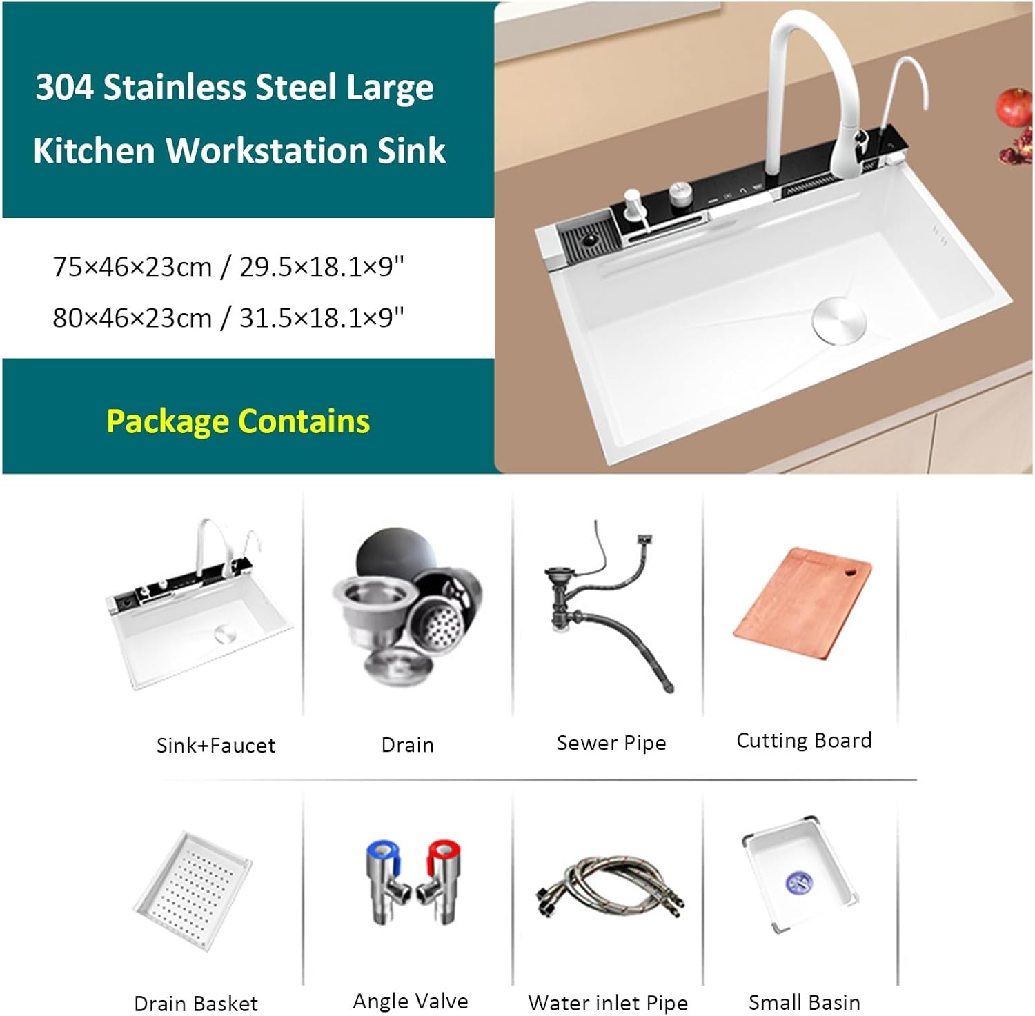 Vente en ligne dakar sénégal évier de cuisine 8046W en acier inoxydable 304-coloris blanc 7 Vente en ligne dakar sénégal évier de cuisine 8046W en acier inoxydable 304-coloris blanc
