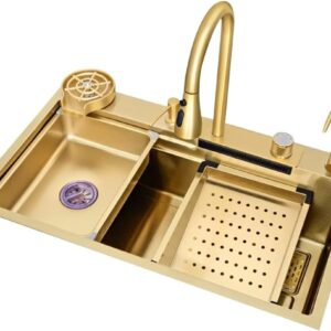 Vente en ligne dakar sénégal évier de cuisine 8045G en acier inoxydable 304-finition doré brossé 6